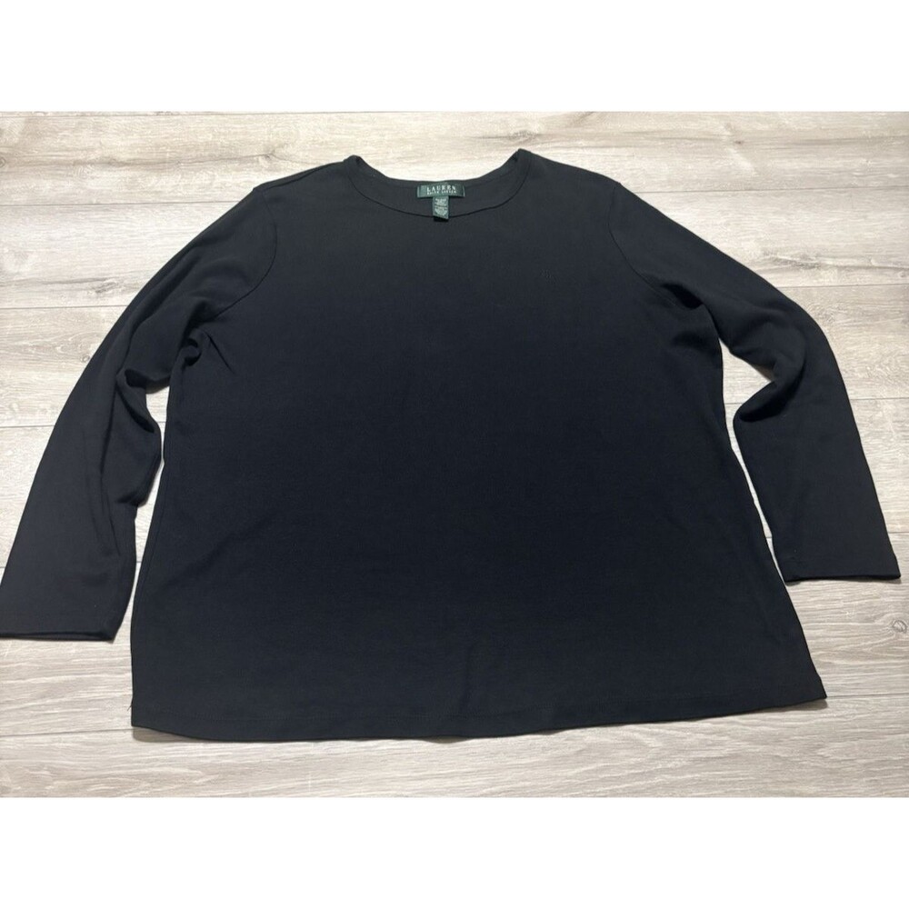 NWOT Lauren Ralph Lauren Women's Plus Black Rib Boat Neck Long Sleeve Tunic 2X